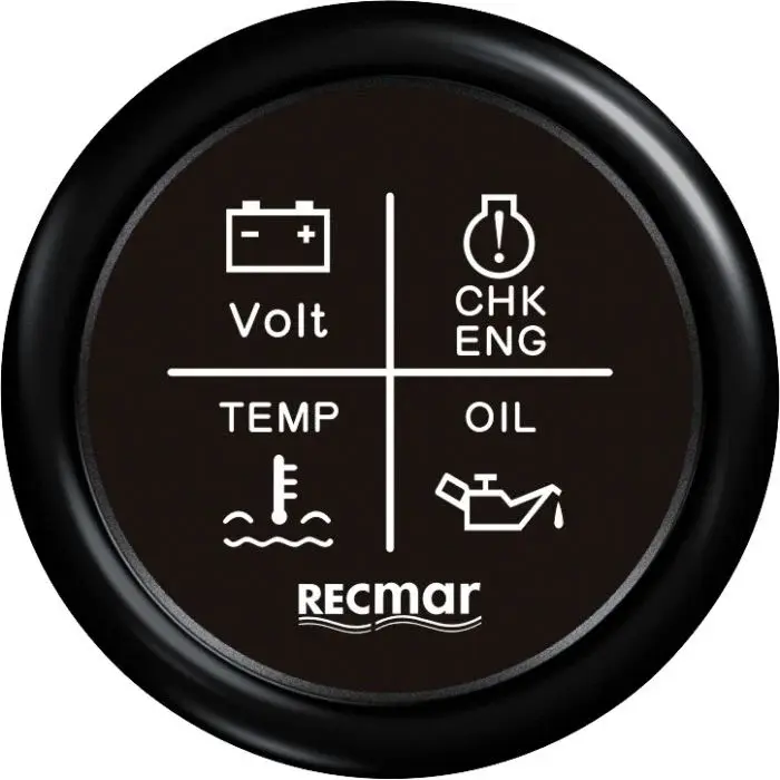[RECKY79202] COMBINATION GAUGE 4 Led Alarm Gauge 12V/24V Black - Recky79202 For Vehicle & Marine