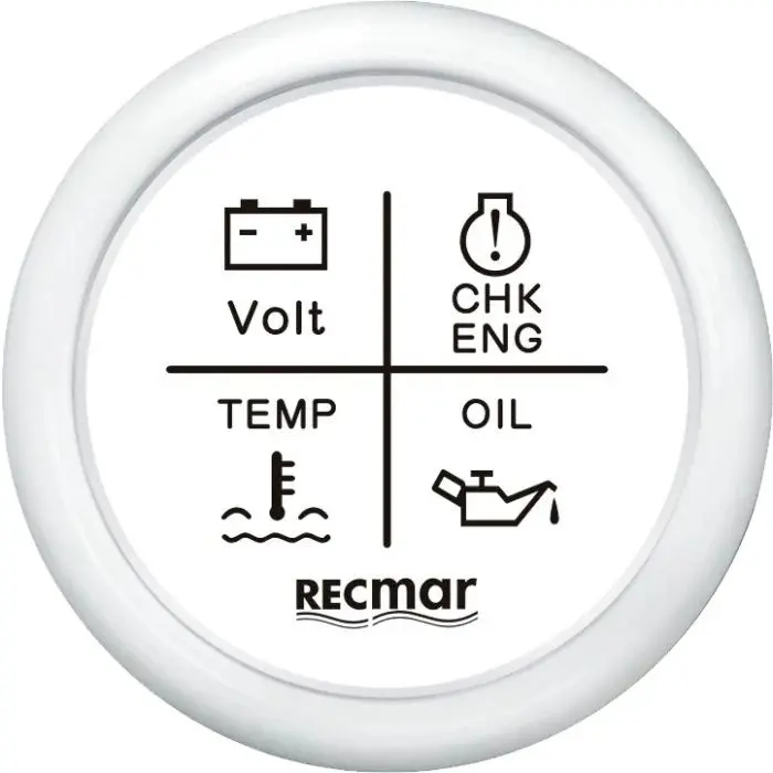 [RECKY79303] COMBINATION GAUGE 4 Led Alarm Gauge For 12V/24V Systems - White | Recky79303