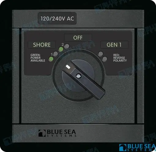 [BS1487] Blue Sea Switch Panel 120/240V AC Rotary 65A OFF + 2 Sources