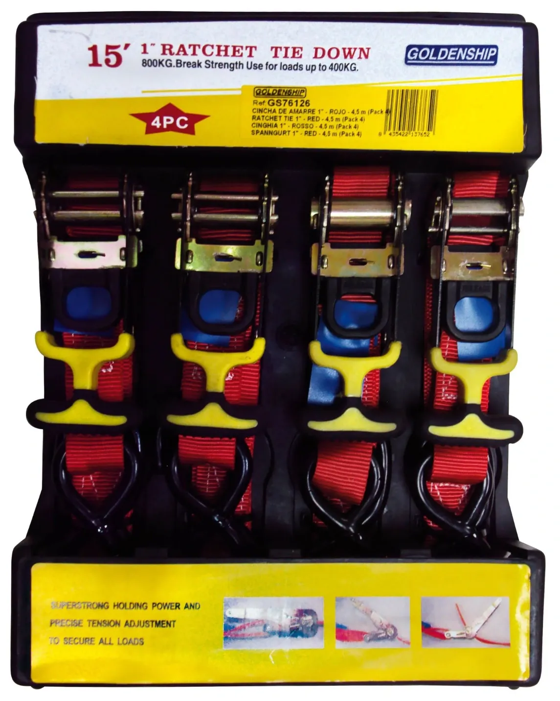 1" Ratchet Tie - Red - 4.5M (4 Pack) | Gs76126 | Secure Your Cargo