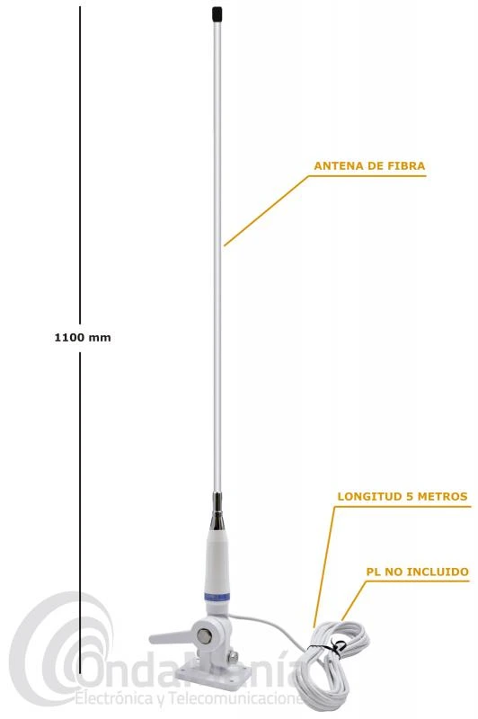 [GLORA121] ANTENA VHF - 210 mm - FIBRA - SOPORTE B
