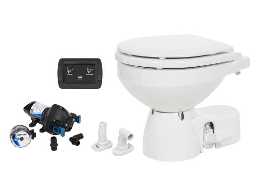 [JAB37245-4094] Jabsco Toilet regular 24V + pump, upgraded ceramic bowl & wood seat quiet flush type | 37245-4094